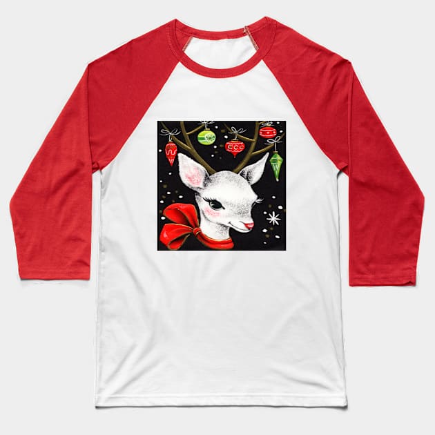 Vintage Christmas Reindeer Baseball T-Shirt by tfortwo